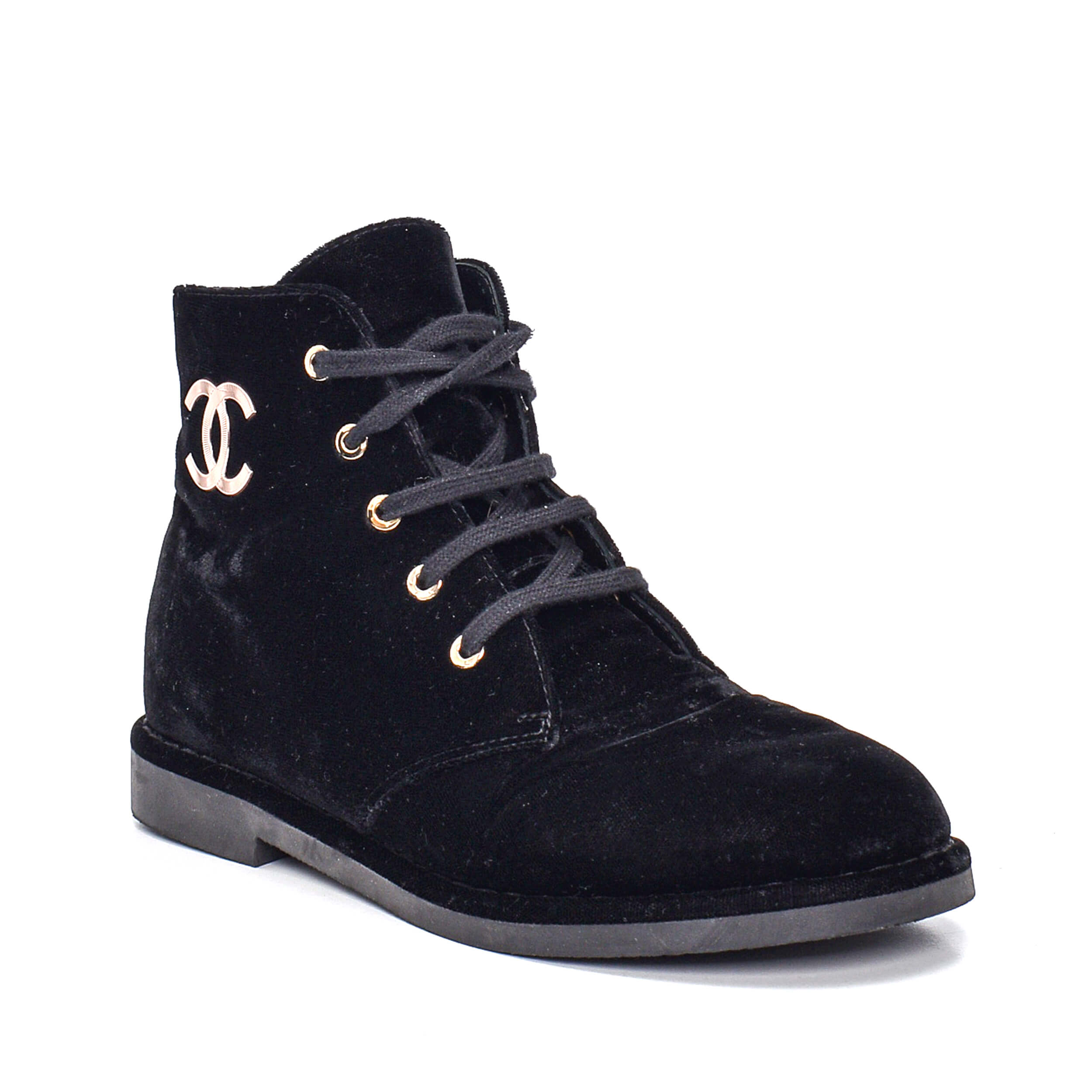 Chanel - Black Velvet CC Buckle Boot